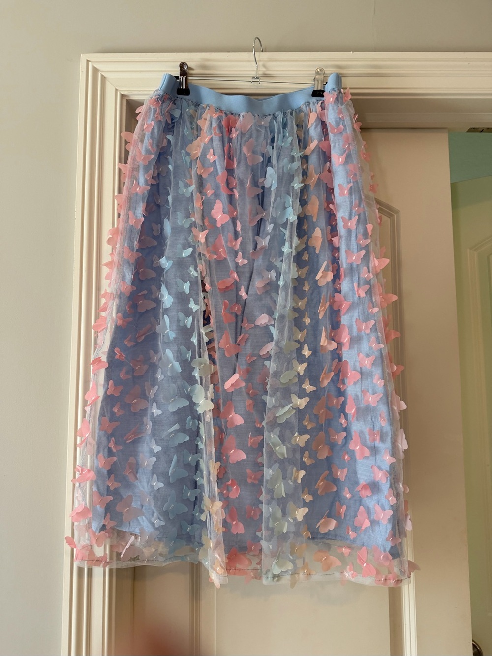 Blue Butterfly Appliqué Tulle Skirt